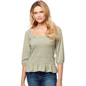 Jessica Simpson Square Neck Smocked Shirt with a Ruffle Edge